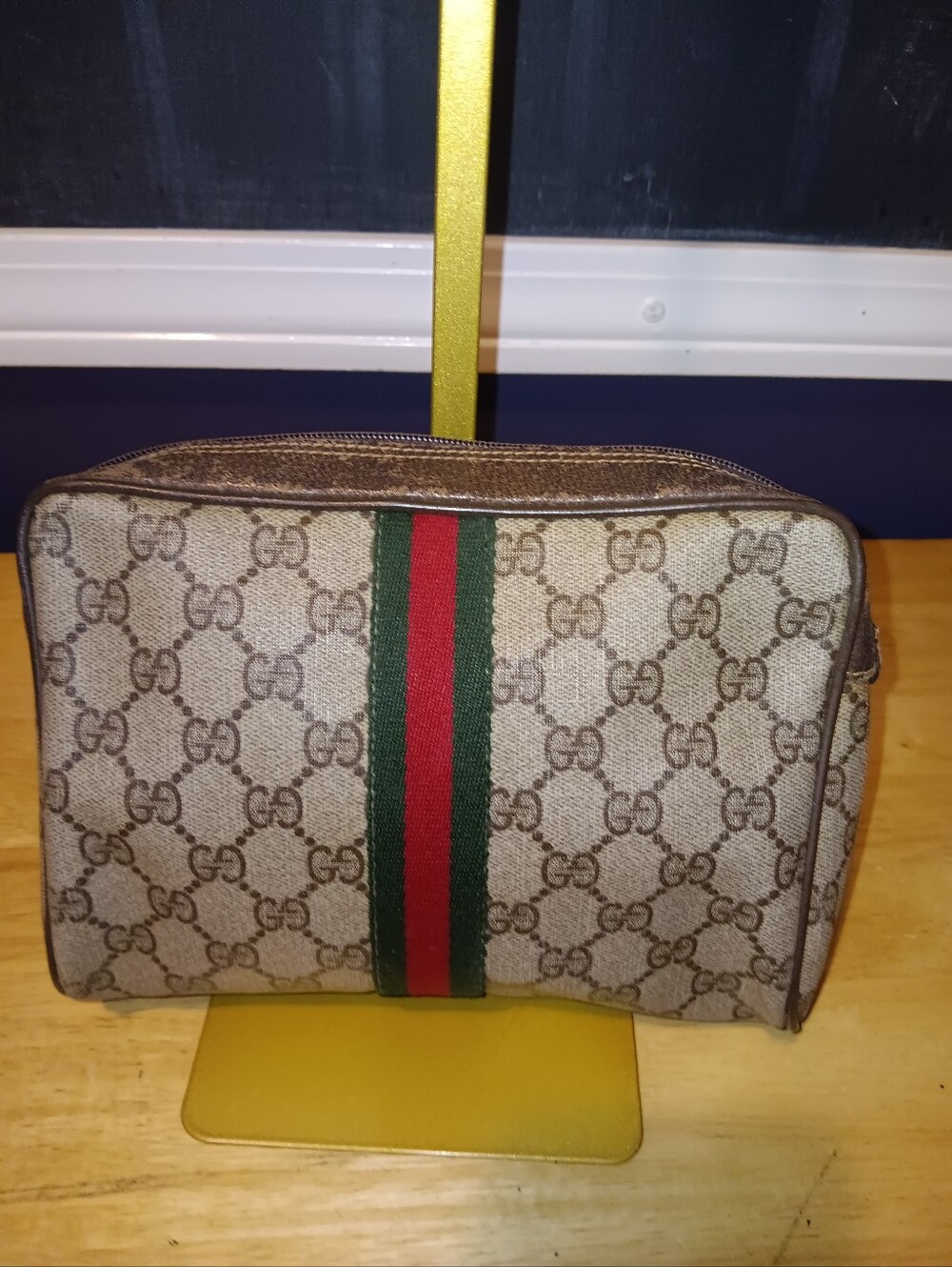 Gucci GG Vintage Monogram Canvas Web Zip Pouch